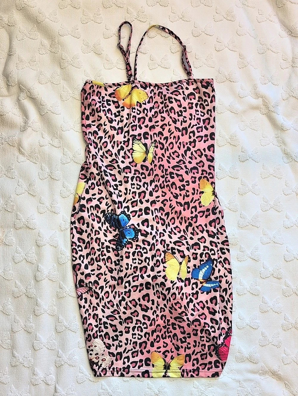 SHEIN Butterfly Ruched Tank Top in Pink & Black Size Small Like Ne